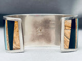 6.5 Inch Wrist Best Wood Inlay Vintage Native American Navajo Turquoise Sterling Silver Bracelet-Nativo Arts