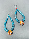 Native American Traditional Santo Domingo Turquoise Coral Spiny Oyster Sterling Silver Earrings-Nativo Arts