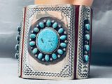 Sturdy 104 Grams Vintage Native American Navajo Turquoise Sterling Silver Bowguard Bracelet-Nativo Arts