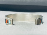 6' Wrist Vintage Navajo Turquoise Inlay Sterling Silver Bracelet Cuff-Nativo Arts