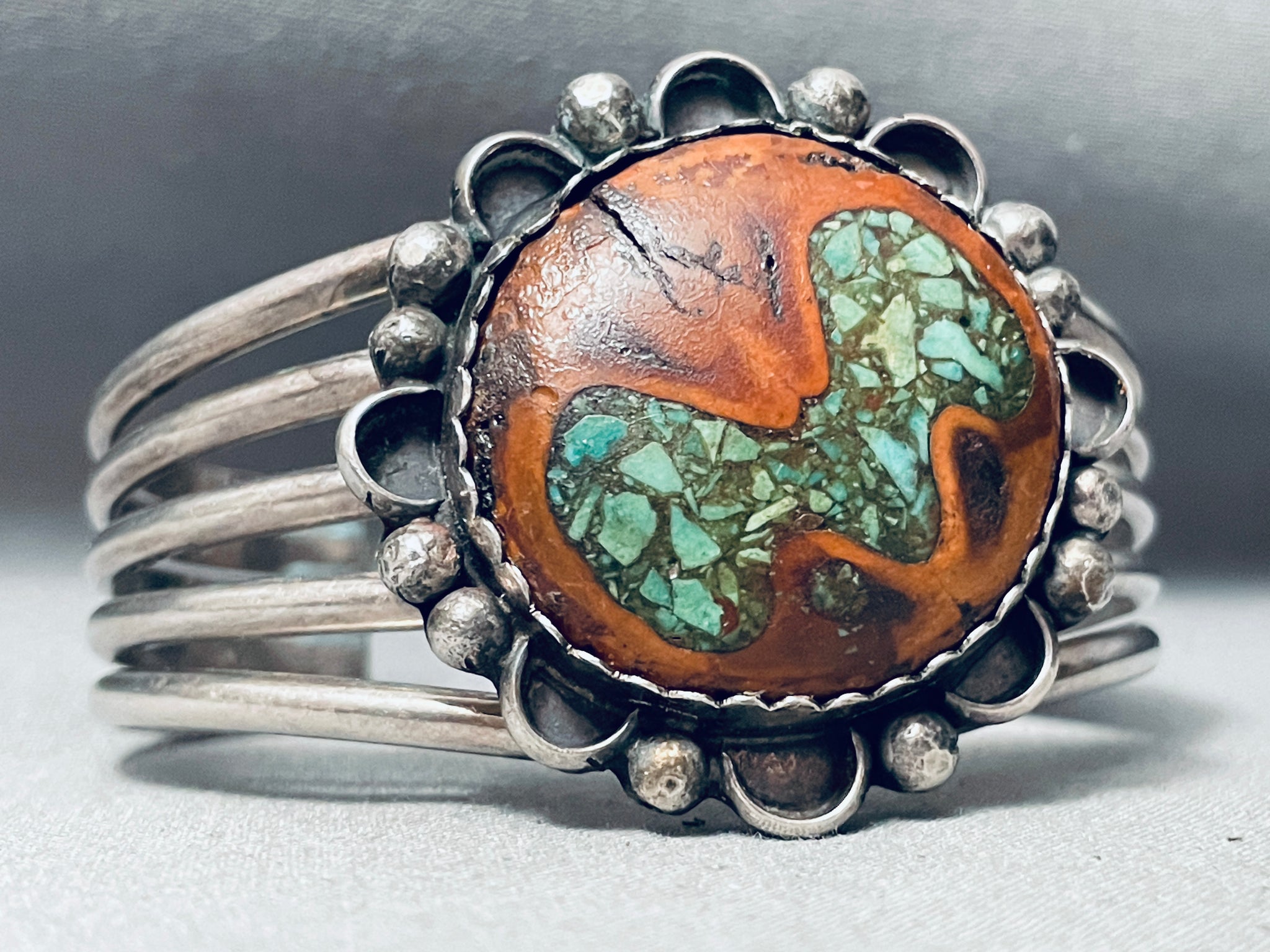 Walnut Wood Turquoise Inlay Vintage Native American Navajo