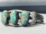 Very Rare Cnadelaria Turquoise Vintgae Native American Navajo Sterling Silver Bracelet-Nativo Arts