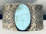 Detailed Hand Stamped!! Wide Vintage Native American Navajo Turquoise Sterling Silver Bracelet-Nativo Arts