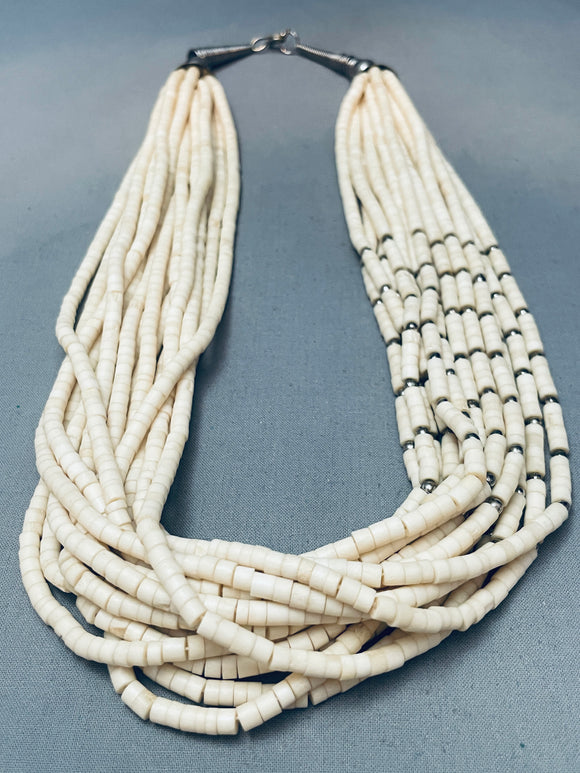 One Of The Best Vintage Santo Domingo Tan Heishi Sterling Silver Necklace-Nativo Arts