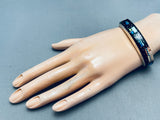 Gil Smith 6.5 Inch Wrist Native American Navajo Inlay Pueblo Sterling Silver Bracelet Cuff-Nativo Arts
