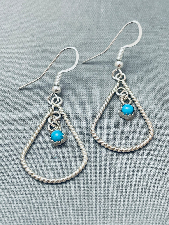 Hand Twisted Rope Vintage Native American Navajo Teardrop Turquoise Sterling Silver Earrings-Nativo Arts