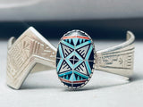 One Of The Most Intricate Vintage Native American Kewa Turquoise Inlay Sterling Silver Bracelet-Nativo Arts