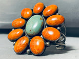 Native American The Most Unique Domed Coral Turquoise Sterling Silver Bracelet-Nativo Arts