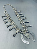 Gasp! Bisbee Turquoise Vintage Native American Navajo Sterling Silver Squash Blossom Necklace-Nativo Arts