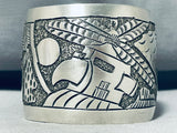 Gigantic Native American Navajo Textured Sterling Silver Eagles Storyteller Bracelet-Nativo Arts