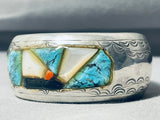 6.5 Inch Wrist Vintage Native American Navajo Turquoise Inlay Sterling Silver Bracelet Cuff-Nativo Arts