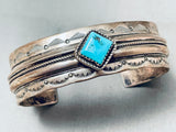 Dean Dixon Vintage Native American Navajo Turquoise Sterling Silver Stamped Bracelet