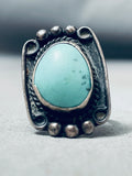 Green Blue Turquoise Patina Vintage Native American Navajo Sterling Silver Raindrop Ring