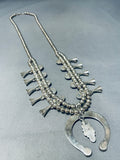 Dropdead Fab Vintage Native American Navajo Turquoise Sterling Silver Squash Blossom Necklace-Nativo Arts