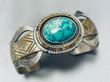 One Of Most Unique Ever Vintage Native American Navajo Turquoise Gold Sterling Silver Bracelet-Nativo Arts