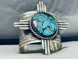 167 Grams Rare Native American Navajo 8 Turquoise Massive Sterling Silver Zia Bracelet-Nativo Arts