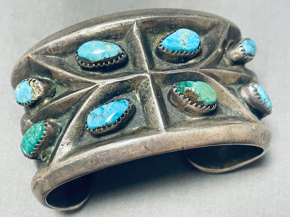 Heavy 107 Gram Vintage Native American Navajo Turquoise Sterling Silver Bracelet Cuff-Nativo Arts