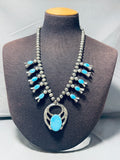 Very Old Vintage Native American Navajo Turquoise Sterling Silver Squash Blossom Necklace-Nativo Arts