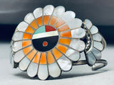 One Of The Most Unique Vintage Native American Zuni Orange Shell Sterling Silver Inlay Bracelet-Nativo Arts