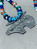 Extremely Detailed Santo Domingo Bear Turquoise Inlay Sterling Silver Necklace-Nativo Arts
