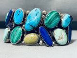Dazzling Vintage Signed Native American Zuni Morenci Royston Turquoise Lapis Silver Bracelet-Nativo Arts