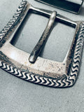 Heavy Vintage Southwest Sterling Silver Hand-stamped Ranger Buckle Set-Nativo Arts