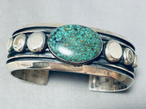 Rare Green #8 Turquoise Vintage Native American Navajo Sterling Silver Button Bracelet-Nativo Arts