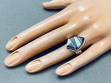 Intricate Vintage Native American Navajo Opal Jet Inlay Sterling Silver Ring-Nativo Arts