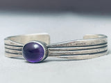 Stunning Vintage Native American Navajo Amethyst Sterling Silver Chiseled Bracelet-Nativo Arts