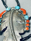 Largest Leaf Vintage Native American Navajo Turquoise Sterling Silver Bolo Tie Old-Nativo Arts