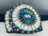 Hand Carved Opulent Vintage Native American Zuni Turquoise Inlay Sterling Silver Bracelet-Nativo Arts