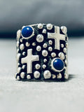 One Of The Best Santo Domingo Lapis Sterling Silver Cross Ring-Nativo Arts