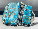 Radiant Native American Navajo 3 Spiderweb Turquoise Sterling Silver Colossal Bracelet-Nativo Arts
