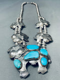 Cow Turquoise Vintage Native American Navajo Sterling Silver Squash Blossom Necklace Old-Nativo Arts