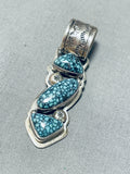 Rare Vintage Native American Navajo Lander Blue Turquoise Sterling Silver Pendant-Nativo Arts