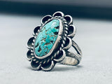 Important Vintage Native American Navajo Pilot Mountain Turquoise Sterling Silver Flower Ring-Nativo Arts