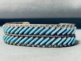 Slanted Turquoise!! Vintage Native American Zuni Needlepoint Sterling Silver Bracelet-Nativo Arts