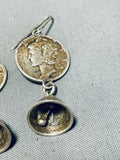 One Of A Kind Vintage Native American Navajo Sterling Silver Dime Bell Earrings-Nativo Arts