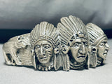 One Of The Most Unique Vintage Chief Head Sterling Silver Row Bracelet-Nativo Arts