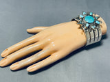 140 Grams Vintage Native American Navajo Turquoise Star Sterling Silver Bracelet Cuff-Nativo Arts