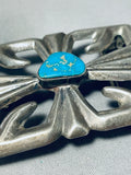 Artistic Vintage Native American Navajo Blue Gem Turquoise Sterling Silver Buckle-Nativo Arts