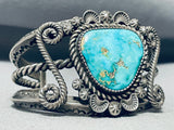 Imported Vintage Native American Navajo Steve Arviso Turquoise Sterling Silver Bracelet-Nativo Arts