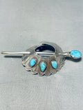 Fantastic Vintage Native American Navajo Kingman Turquoise Sterling Silver Hair Pin-Nativo Arts
