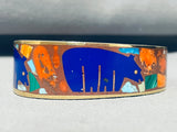 Rare Vintage Bronze Bear Vintage Turquoise Lapis Inlay Bracelet 5.5 Inch Wrist-Nativo Arts
