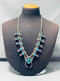 Cute!! Vintage Native American Navajo Turquoise Sterling Silver Squash Blossom Necklace-Nativo Arts
