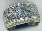 Ravishing Detail!! Vintage Navajo Sterling Silver Horses Bracelet Cuff-Nativo Arts