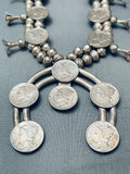 Womens Vintage Native American Navajo Coin Sterling Silver Squash Blossom Necklace-Nativo Arts