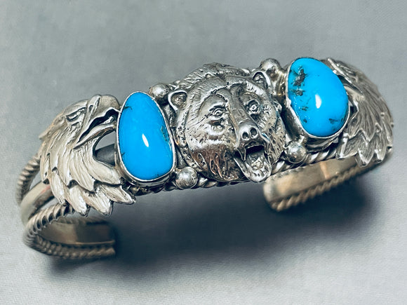 Animal Kingdom Vintage Native American Navajo Turquoise Sterling Silver Bracelet-Nativo Arts