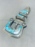 Very Old Vintage Native American Navajo Turquoise Inlay Sterling Silver Ranger Buckle Set-Nativo Arts
