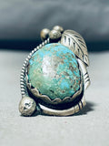 Epic Viintage Native American Navajo Pilot Mountain Turquoise Sterling Silver Leaf Ring-Nativo Arts